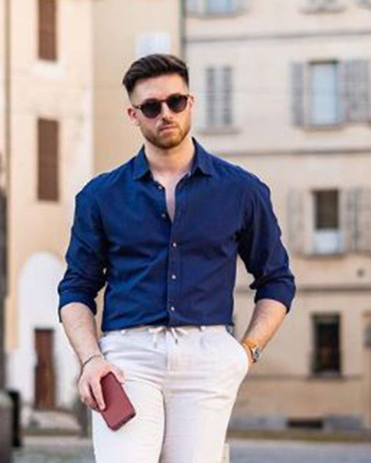 Formal Navy Blue Colored Cotton Shirt