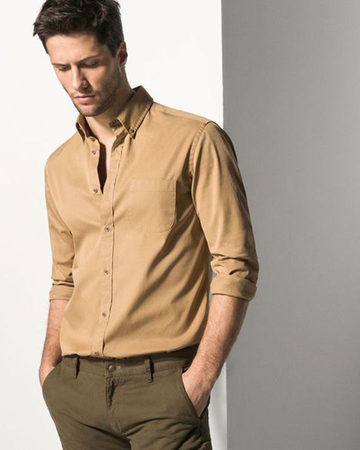 Refreshing Khaki Colored Cotton Shirt