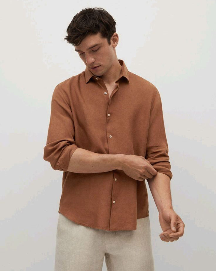 Ochre Brown Colored Solid Shirt