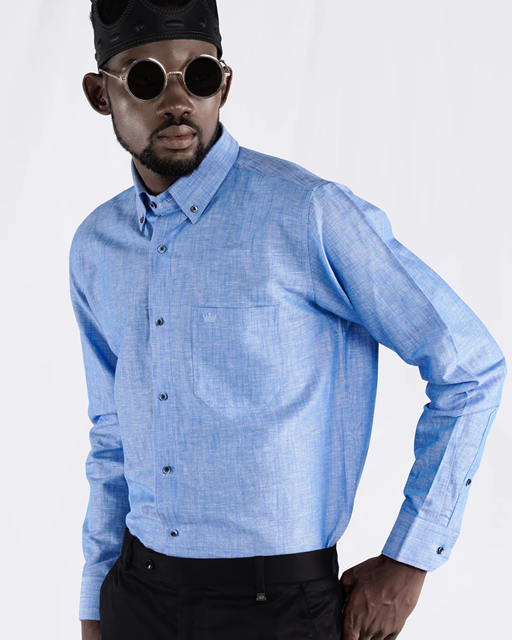 Luxurious Sky Blue Colored Linen Shirt