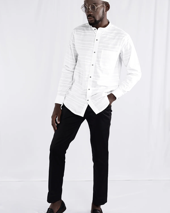 Premium White Colored Cotton Striped Shirt