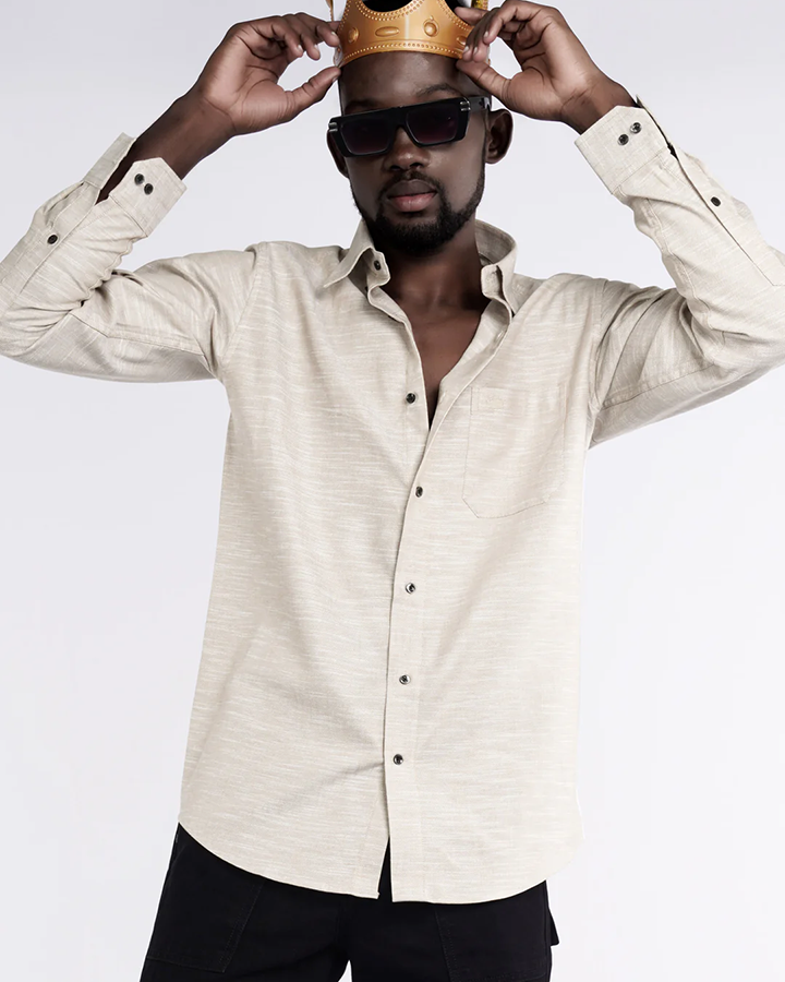 Vanilla Cream Colored Linen Full Sleeve Shirt