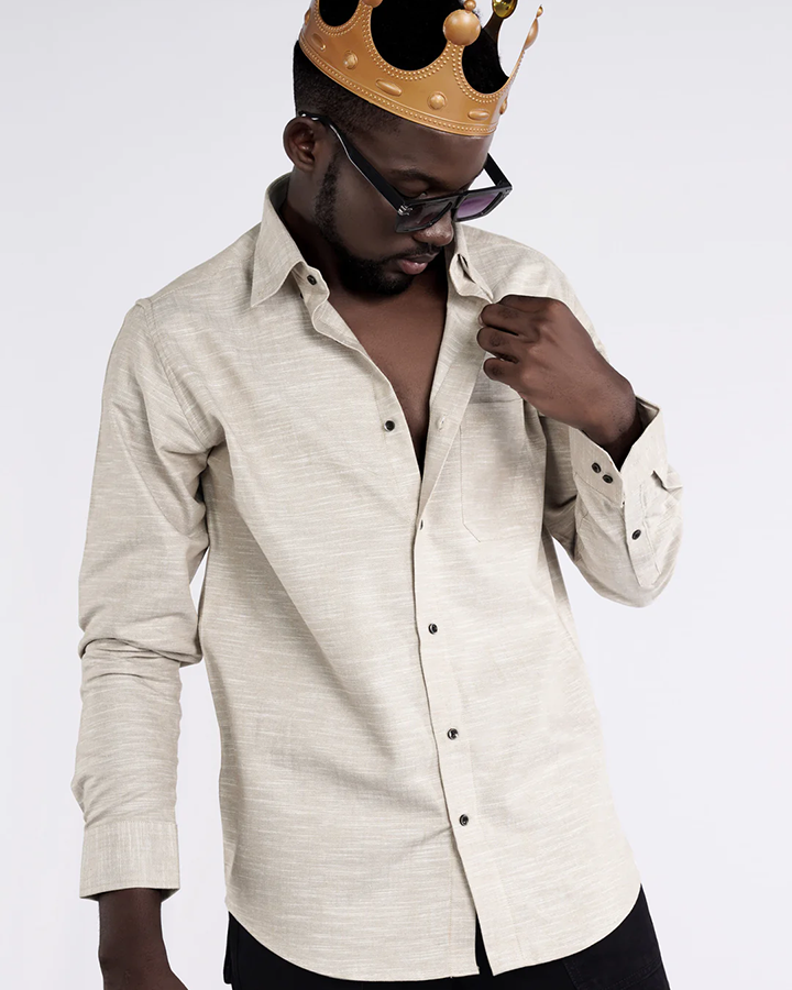 Vanilla Cream Colored Linen Full Sleeve Shirt