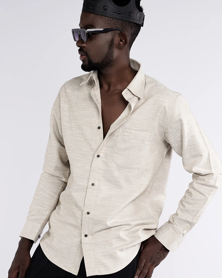 Vanilla Cream Colored Linen Full Sleeve Shirt