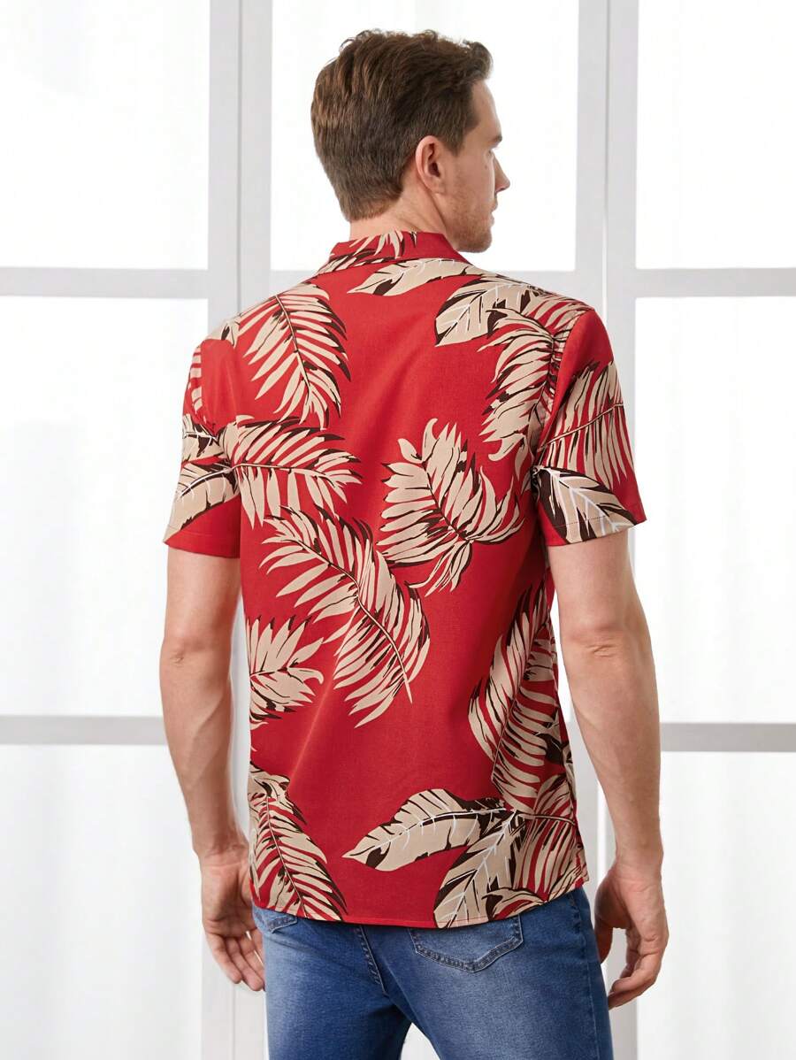 Red Colored Linen Tropical Printed Shirt