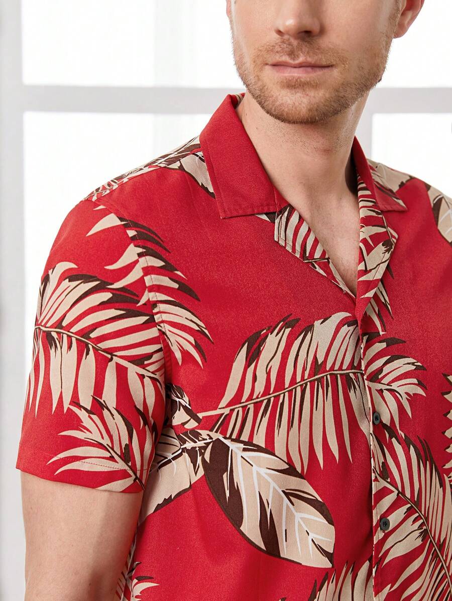 Red Colored Linen Tropical Printed Shirt