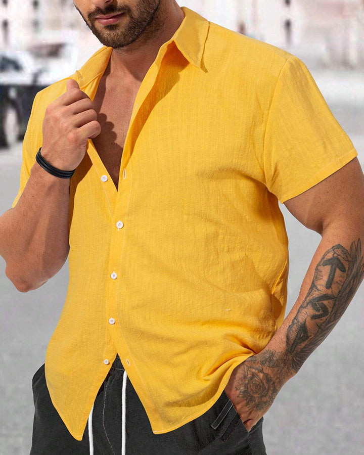 Atrractive Yellow Linen Half Sleeve Shirt