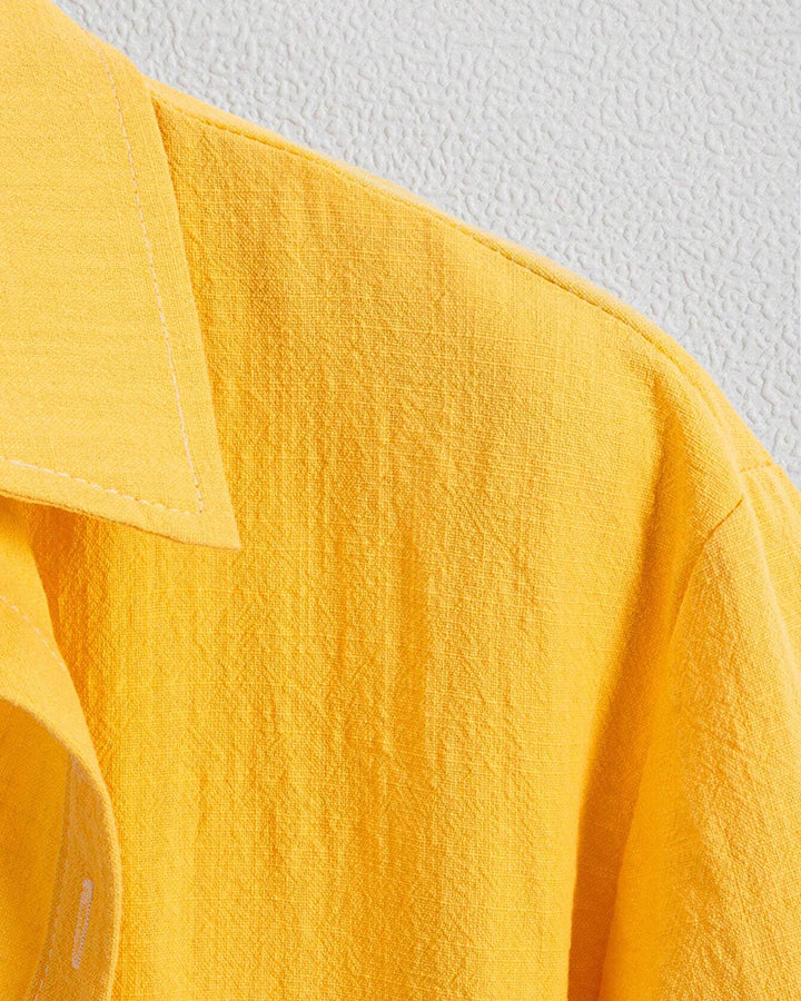 Atrractive Yellow Linen Half Sleeve Shirt