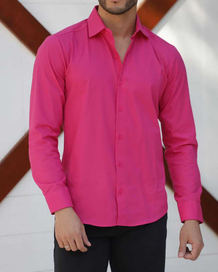 Classic Pink Colored Cotton Plain Shirt