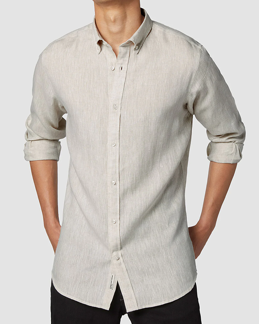 Cream Colored Brushed Linen Full Sleeve Shirt