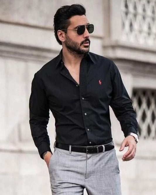 Solid Black Colored Cotton Shirt