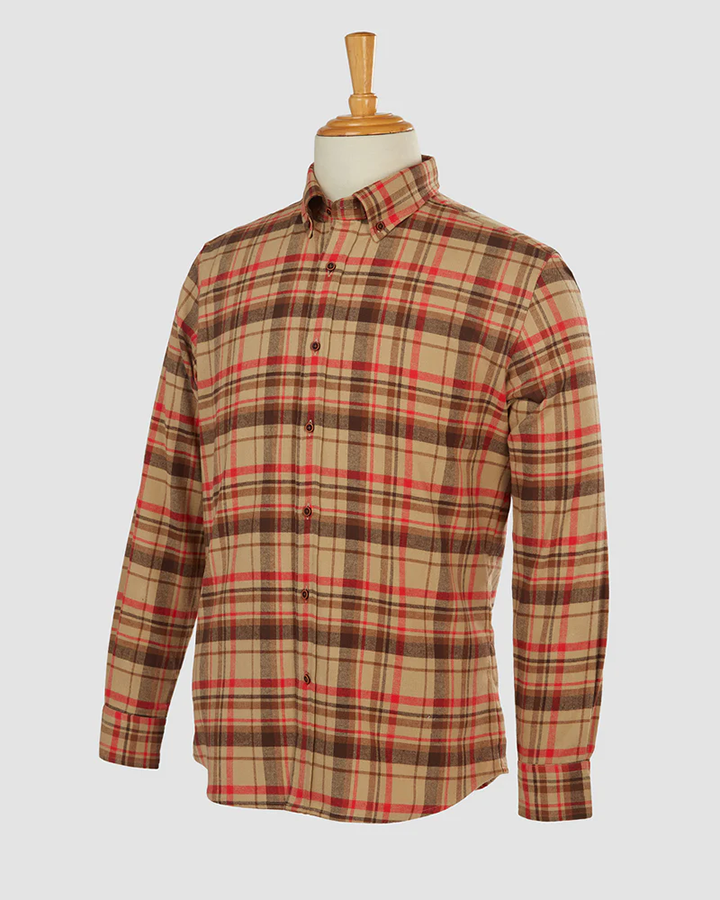 Golden Colored Checks Printed Full Sleeves Shirt