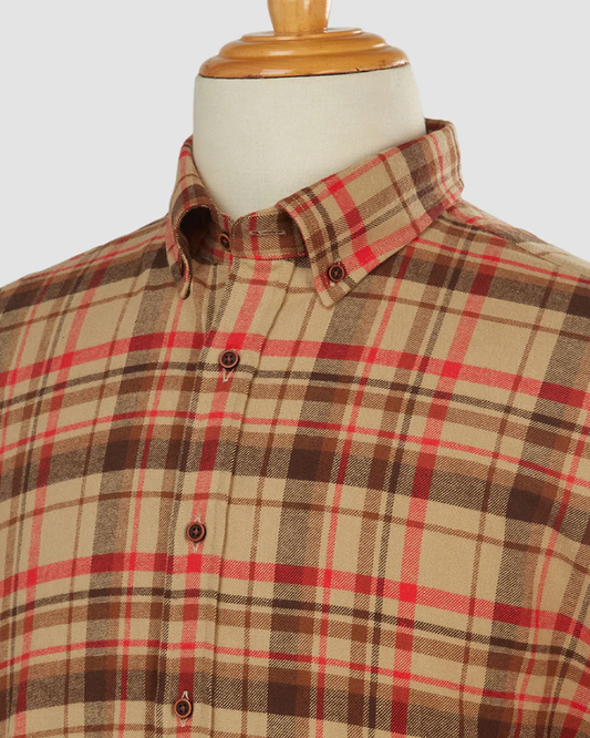 Golden Colored Checks Printed Full Sleeves Shirt