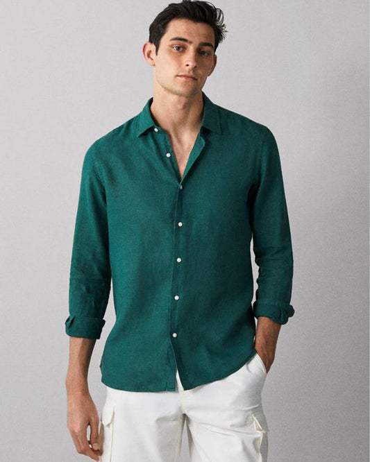 Casual Green Colored Solid Shirt