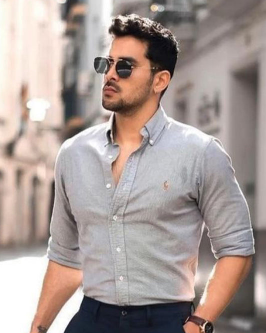 Classic Fit Grey Colored Cotton Shirt