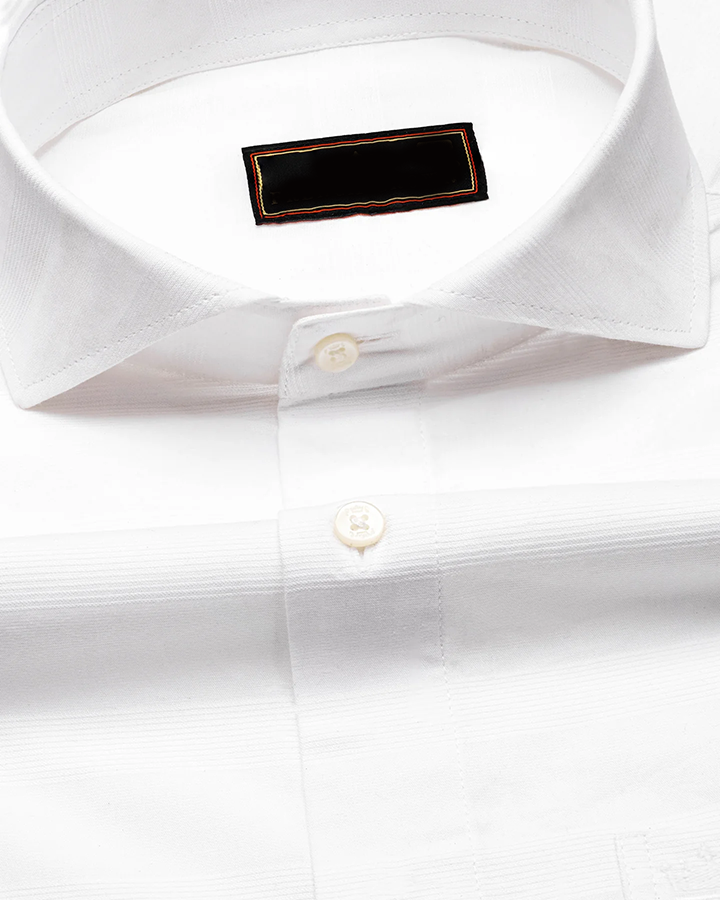 Bright White Colored Striped Cotton Shirt