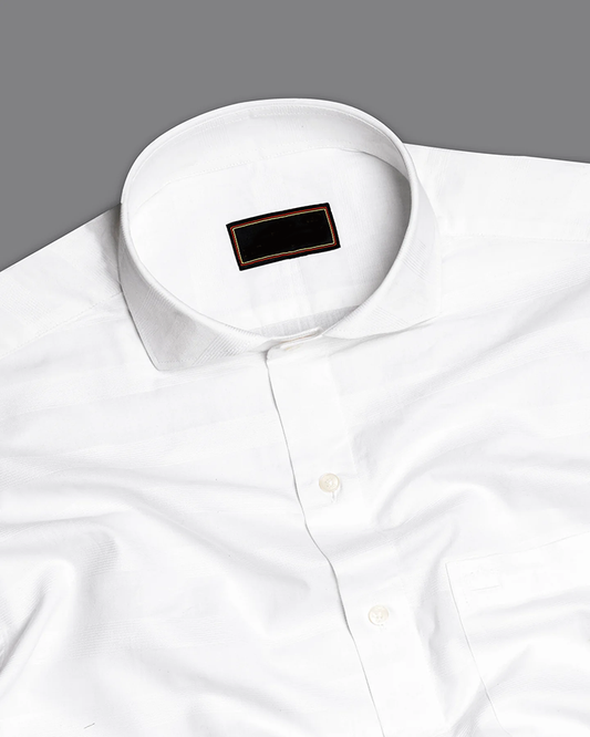 Bright White Colored Striped Cotton Shirt