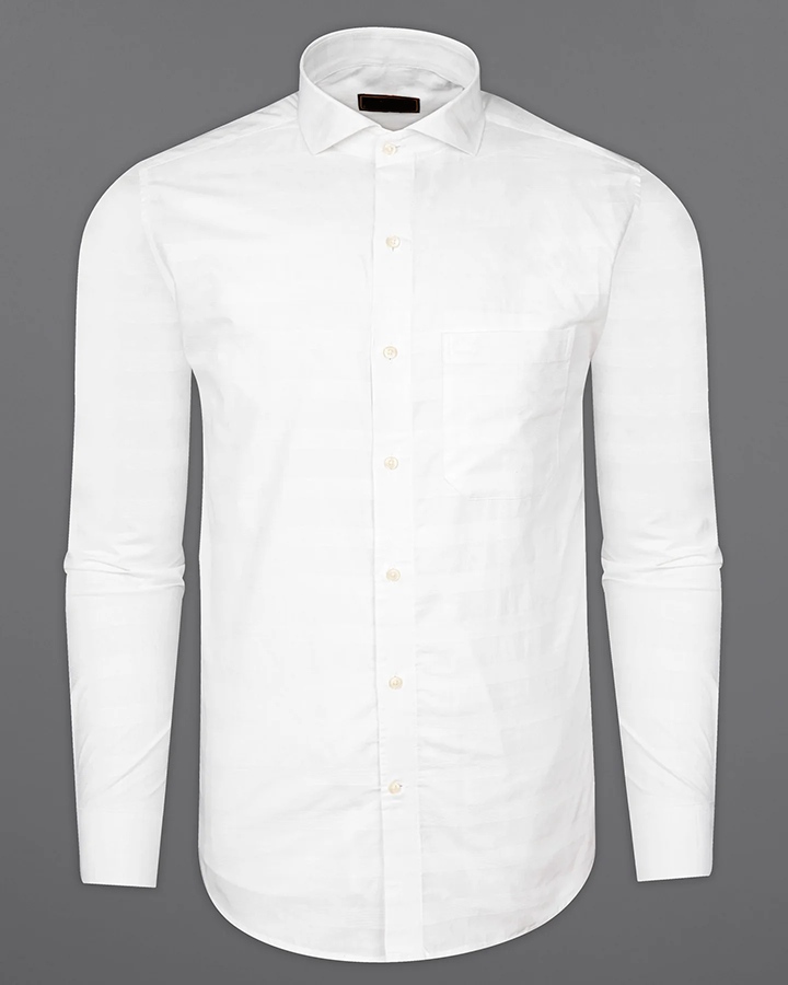 Bright White Colored Striped Cotton Shirt