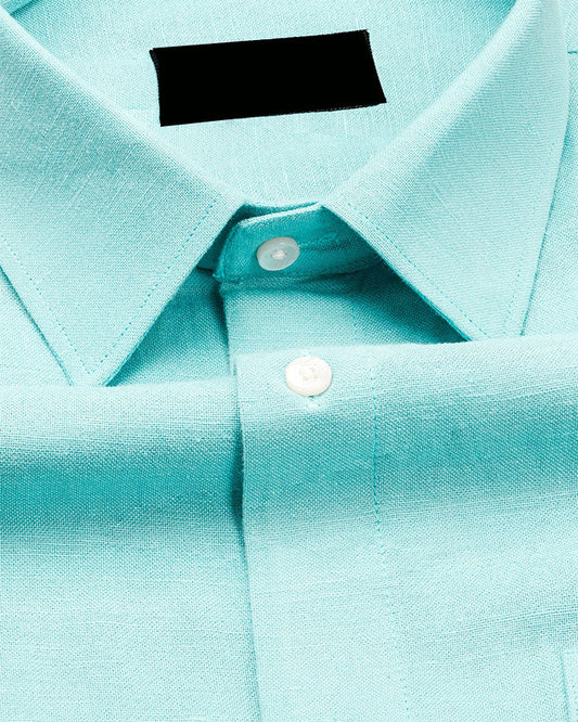 Formal Aqua Blue Colored Linen Solid Shirt