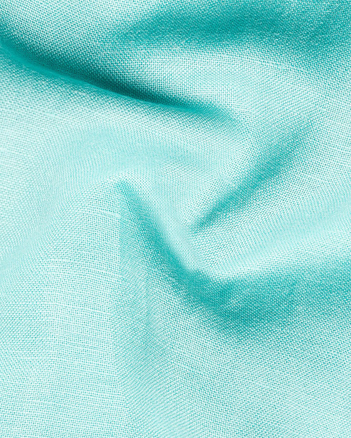 Formal Aqua Blue Colored Linen Solid Shirt