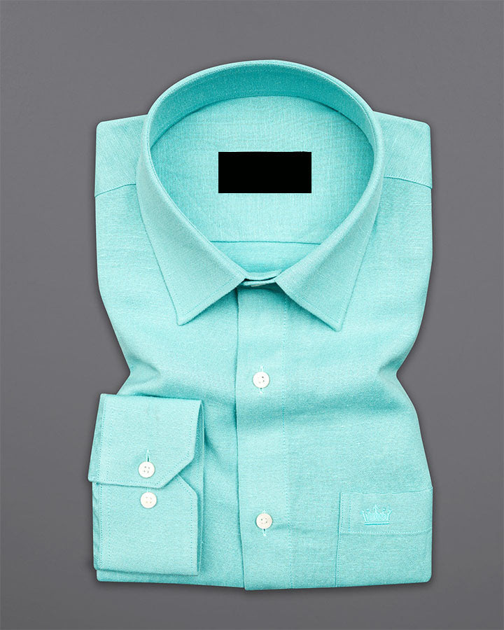 Formal Aqua Blue Colored Linen Solid Shirt