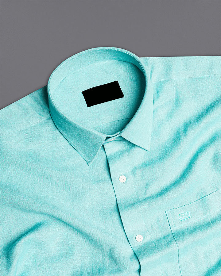 Formal Aqua Blue Colored Linen Solid Shirt