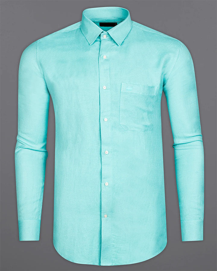 Formal Aqua Blue Colored Linen Solid Shirt