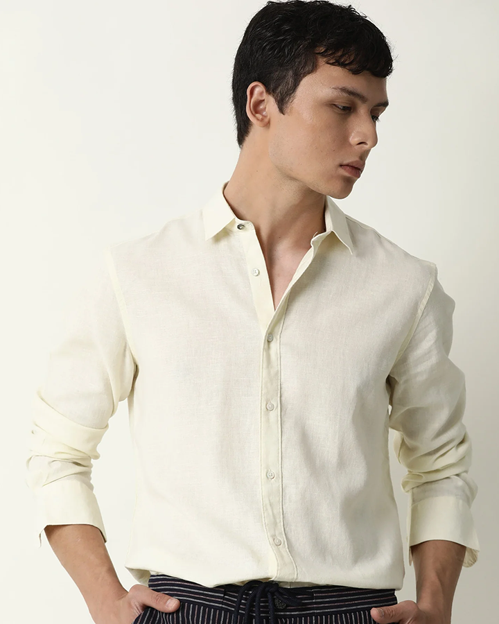 Light Yellow Colored Linen Shirt