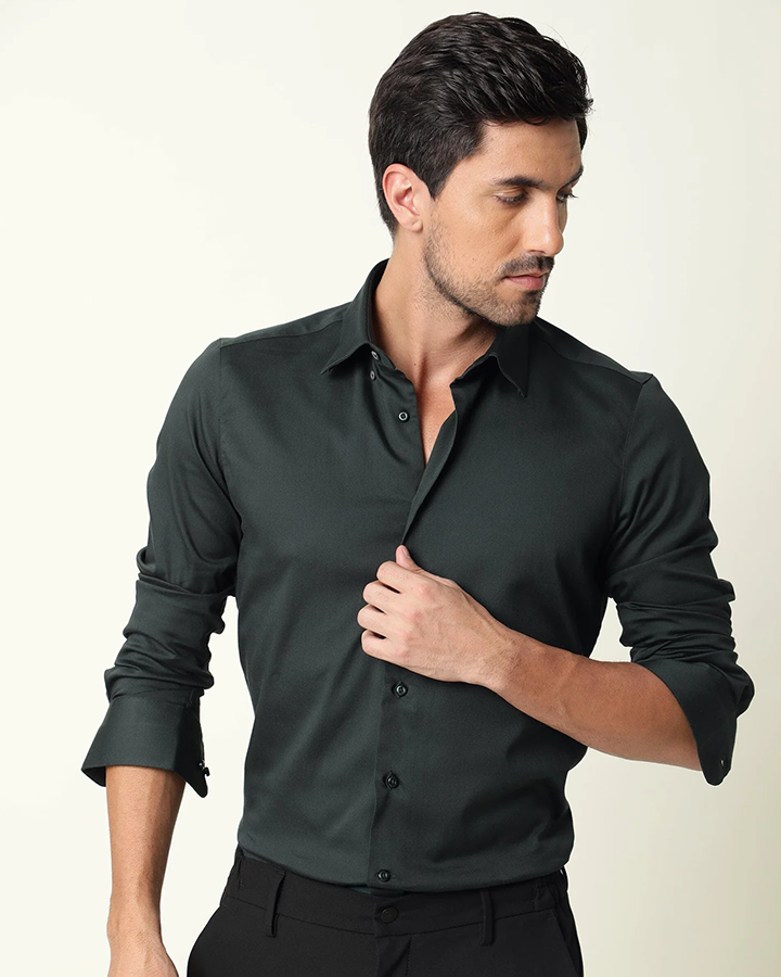 Dark Olive Colored Cotton Stretch Shirt