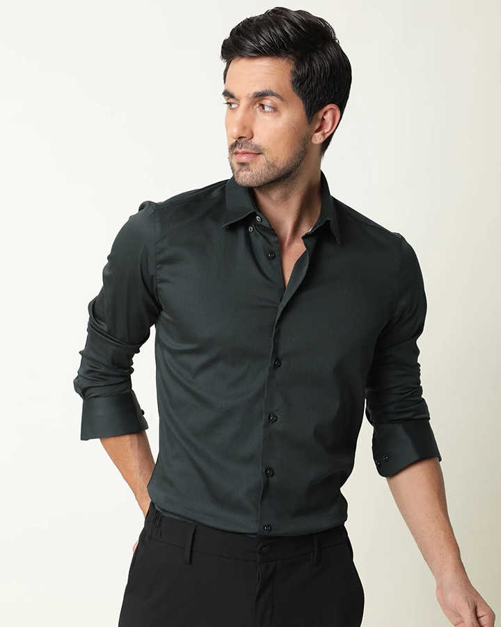 Dark Olive Colored Cotton Stretch Shirt