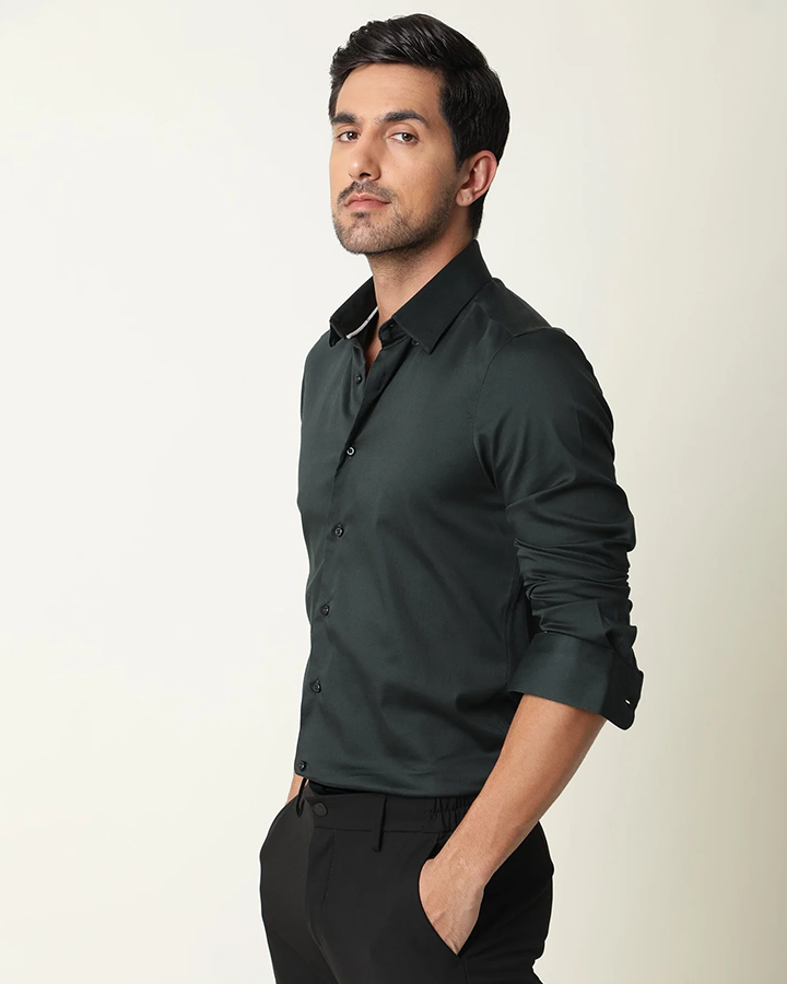 Dark Olive Colored Cotton Stretch Shirt