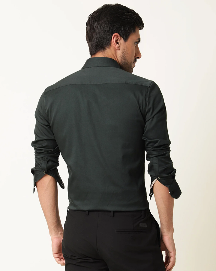 Dark Olive Colored Cotton Stretch Shirt