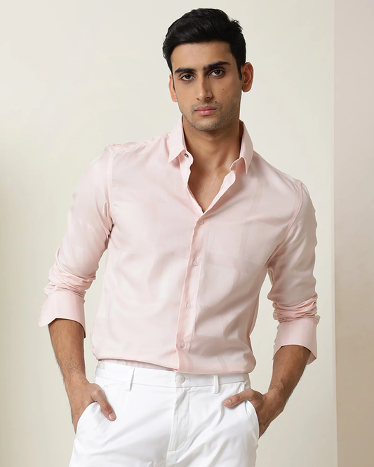 Light Pink Colored Cotton Solid Shirt