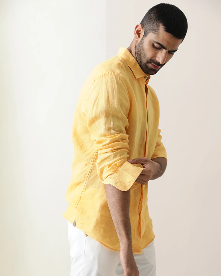 Premium Yellow Colored Linen Shirt