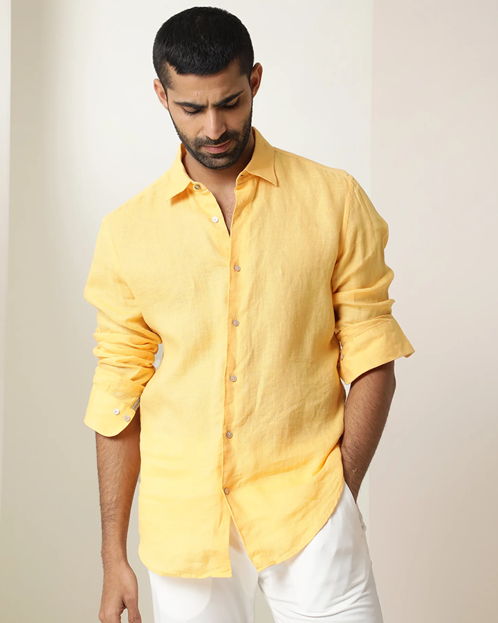 Premium Yellow Colored Linen Shirt