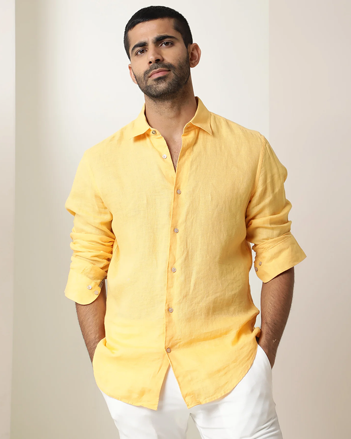 Premium Yellow Colored Linen Shirt