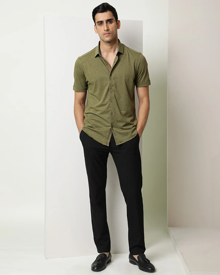 Olive Green Colored Half Sleeve Solid Shirt