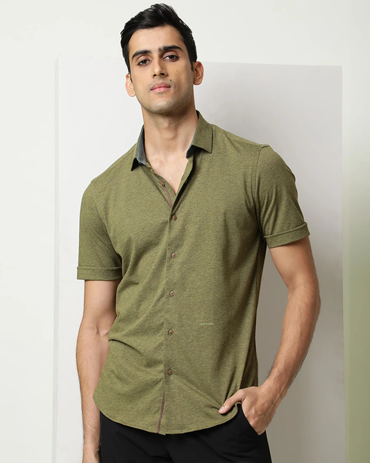 Olive Green Colored Half Sleeve Solid Shirt