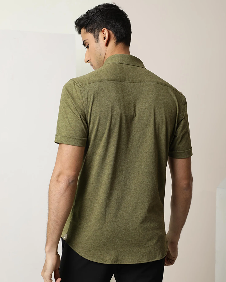 Olive Green Colored Half Sleeve Solid Shirt