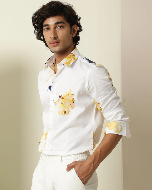 Peary White Colored Floral Printed Shirt