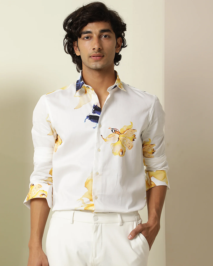 Peary White Colored Floral Printed Shirt