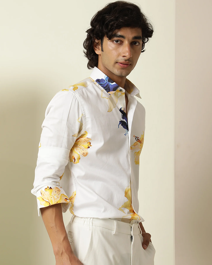 Peary White Colored Floral Printed Shirt