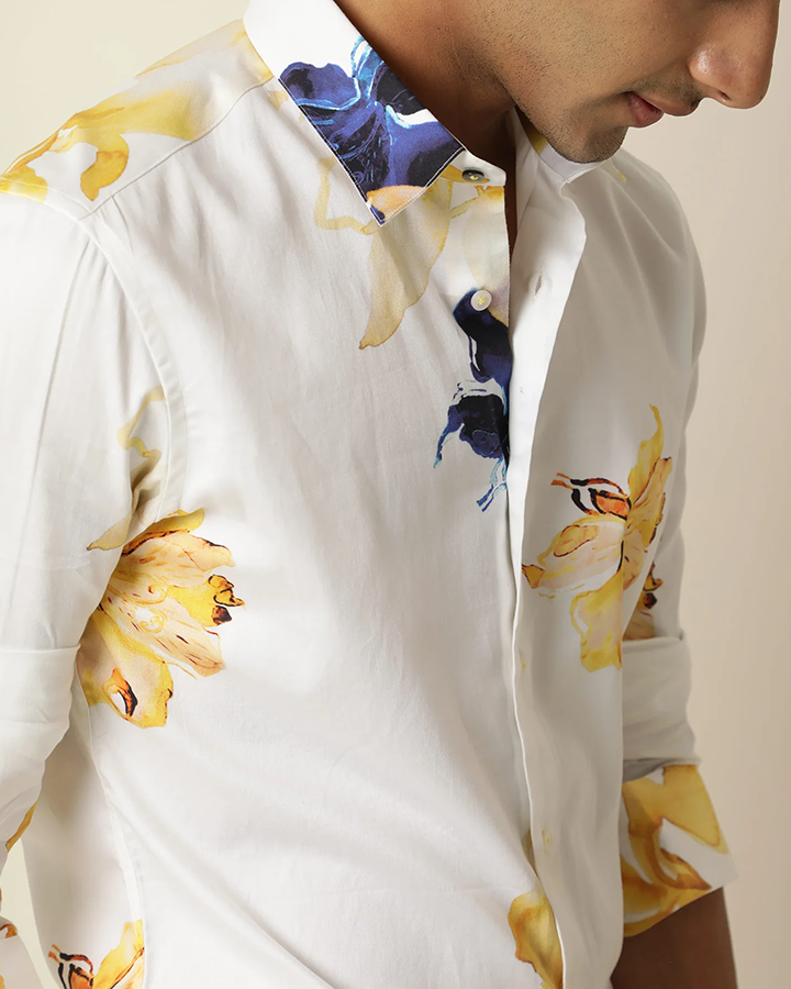 Peary White Colored Floral Printed Shirt