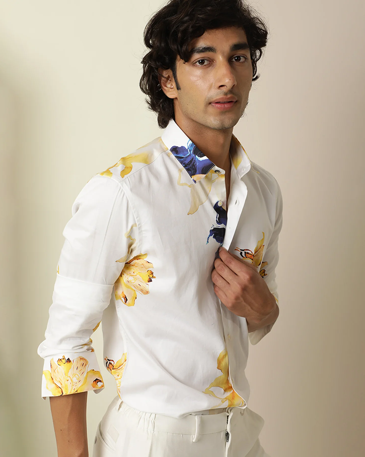 Peary White Colored Floral Printed Shirt