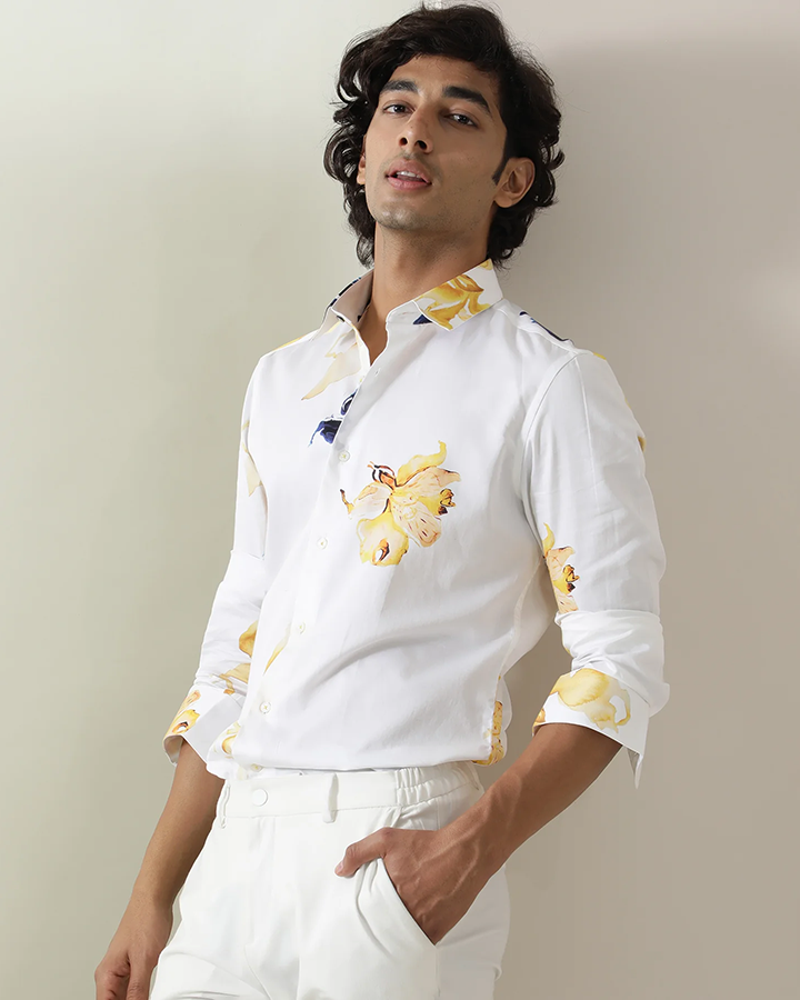 Peary White Colored Floral Printed Shirt