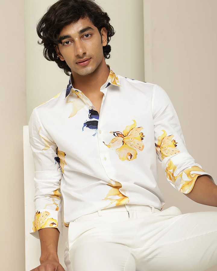 Peary White Colored Floral Printed Shirt