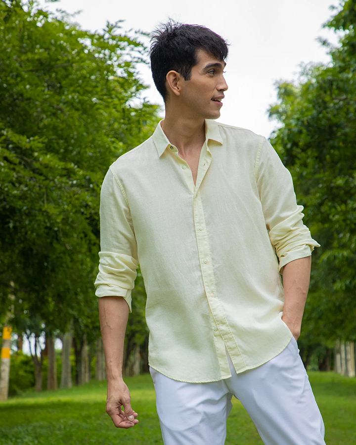 Light Yellow Colored Linen Shirt