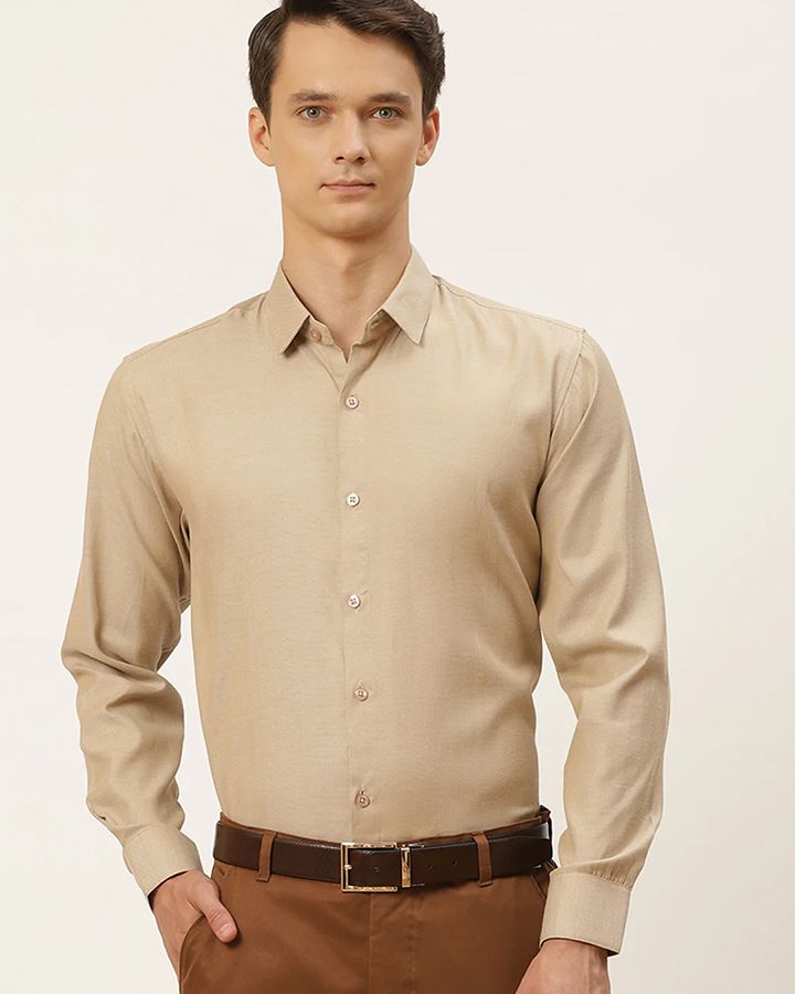 Classic Beige Colored Cotton Formal Shirt