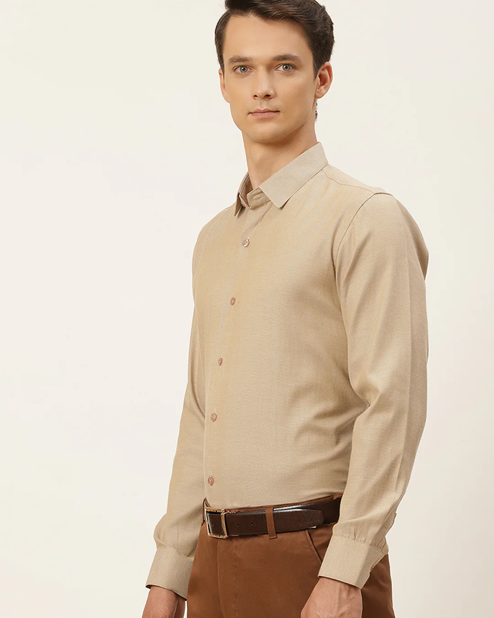 Classic Beige Colored Cotton Formal Shirt