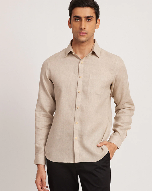 Latest Beige Colored Cotton Linen Shirt